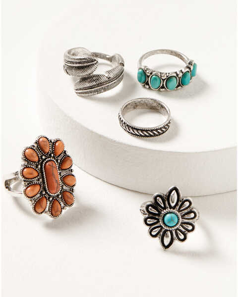 Image #1 - Shyanne Women's Wildflower Bloom Ring Set - 5-Piece, Silver, hi-res