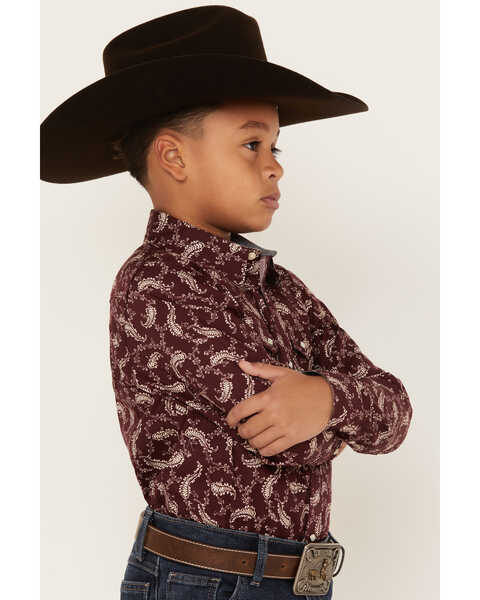 Image #2 - Cody James Boys' Paisley Print Long Sleeve Snap Western Shirt, Burgundy, hi-res