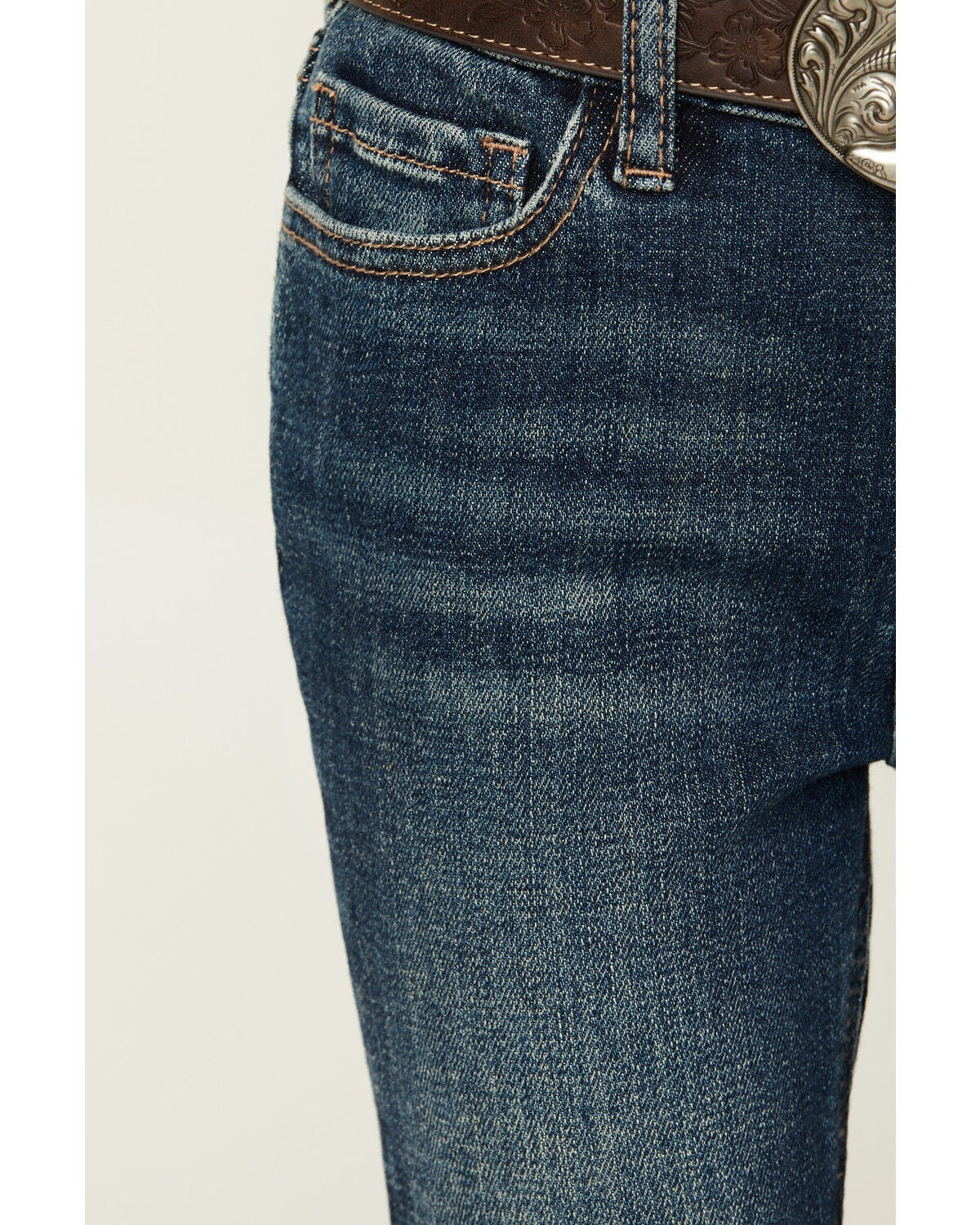 Image #4 - Shyanne Little Girls' Scout Dark Wash Embroidered Bootcut Stretch Denim Jeans, Dark Wash, hi-res