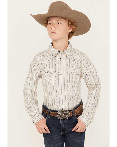 Image #1 - Cody James Boys' Striped Long Sleeve Snap Western Shirt, Tan, hi-res