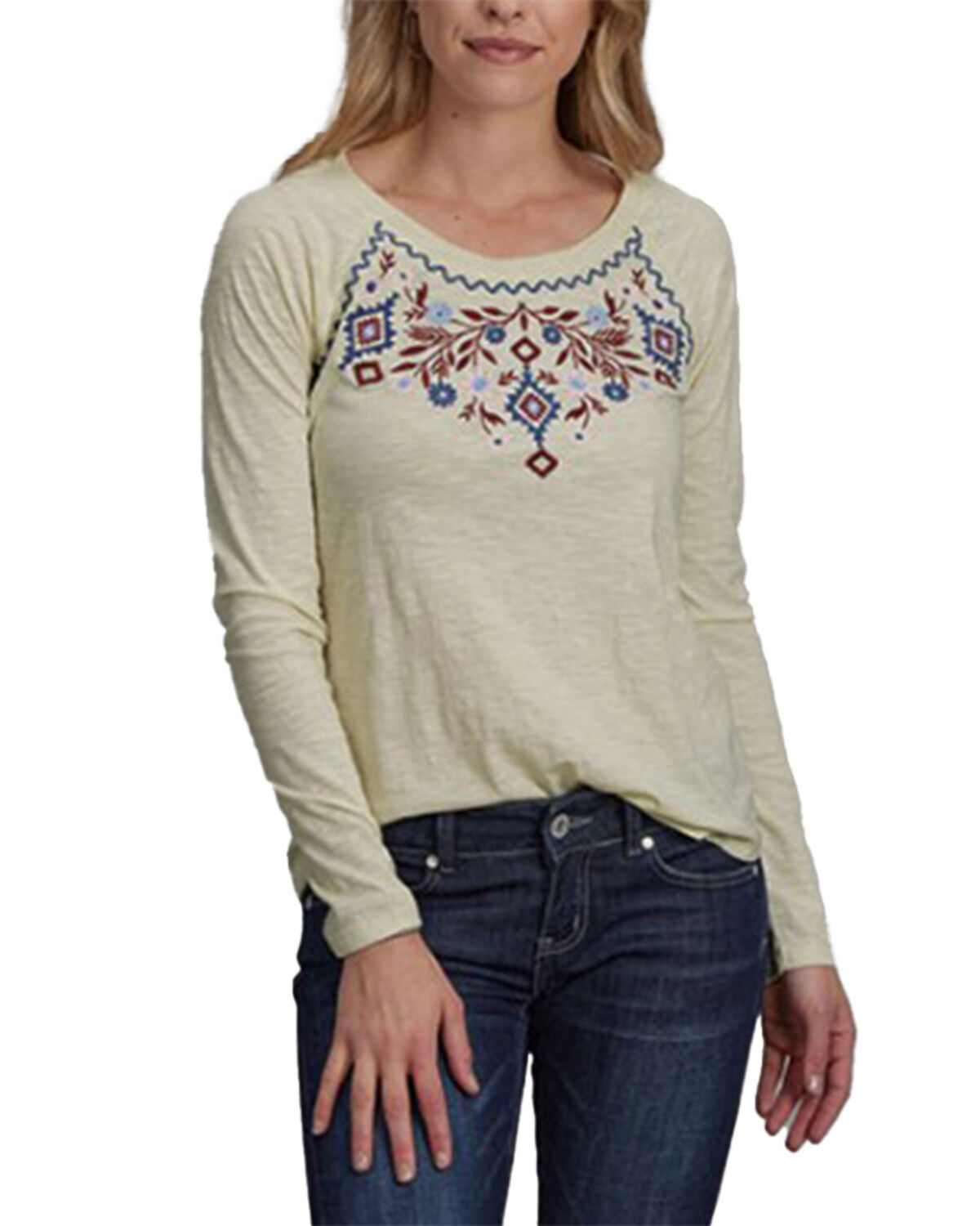 Image #1 - Roper Women's Embroidered Long Sleeve Top, Cream, hi-res
