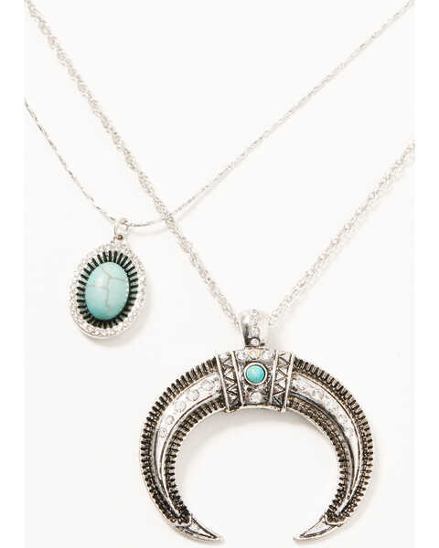 Image #2 - Prime Time Jewelry Women's Silver Crescent Horn & Turquoise Pendant Layered Necklace Set, Silver, hi-res
