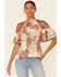 Shyanne Women's Floral Print Cold Shoulder Flounce Short Sleeve Top, Tan, hi-res