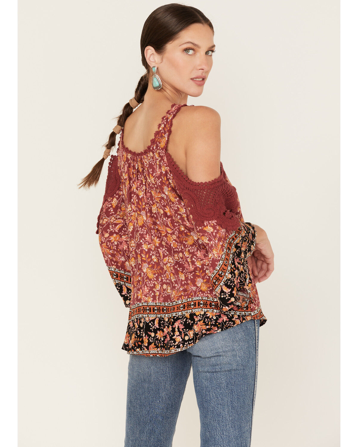 Image #4 - Wild Moss Women's Floral Print Cold Shoulder Top, Rust Copper, hi-res
