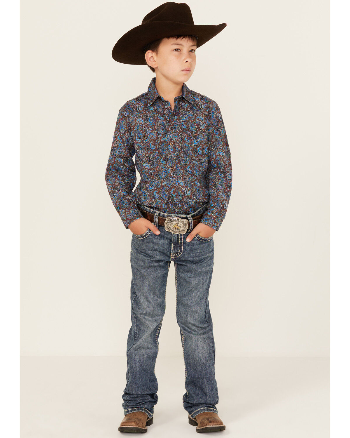 Image #1 - Rock & Roll Denim Boys' Medium Wash Bootcut Stretch Denim Jeans, Blue, hi-res