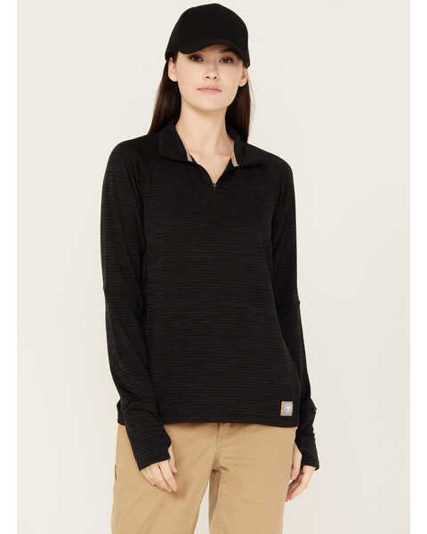 Image #1 - Ariat Women's Rebar 1/4 Zip Long Sleeve Work Shirt, Black, hi-res