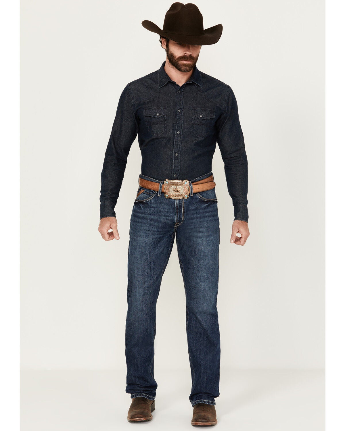Ariat Men's Boot Barn Exclusive M4 Newton Phillip Medium Wash Relaxed Straight Stretch Denim Jeans, Medium Wash, hi-res