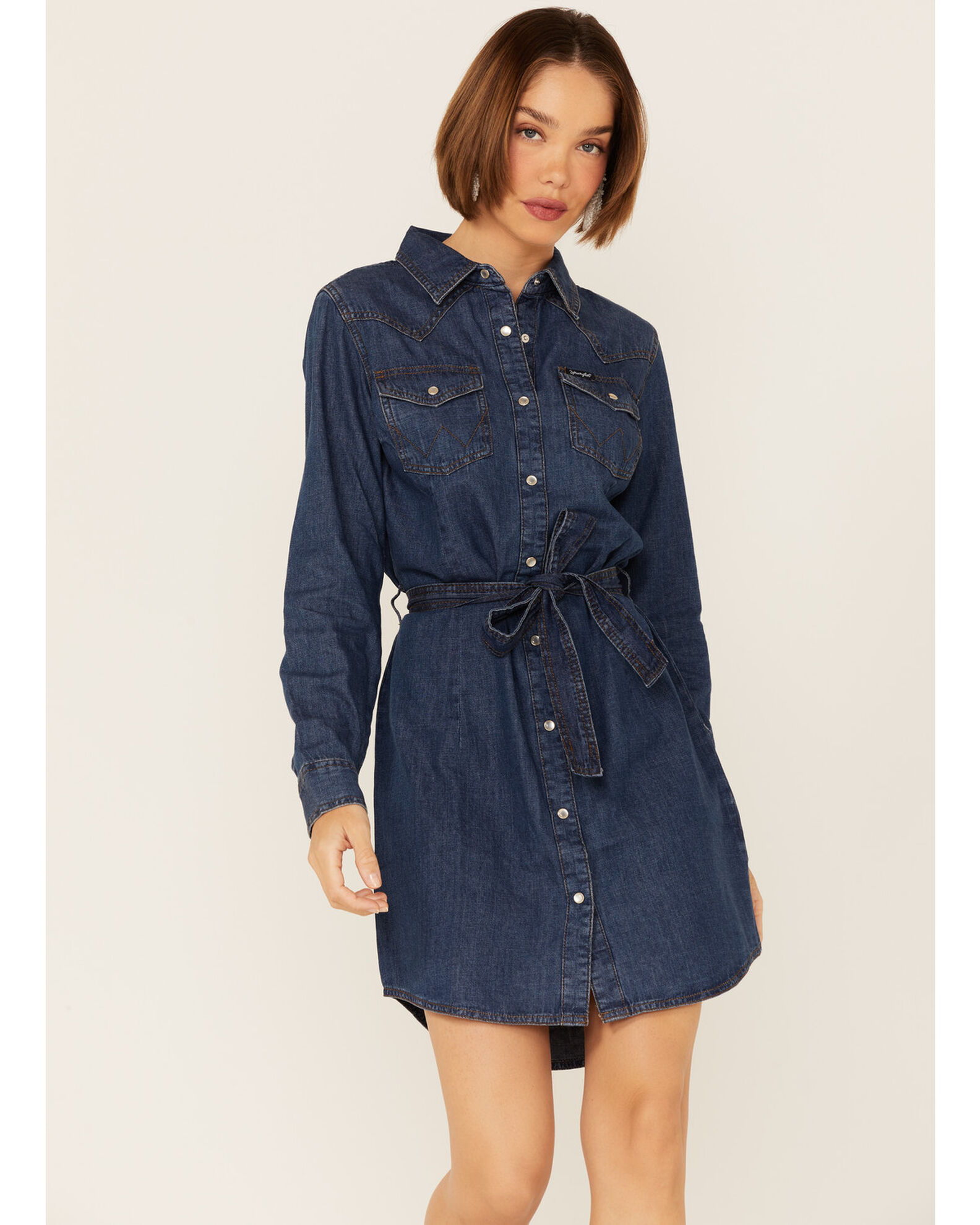 Wrangler Women s Dark Denim Washed Long Sleeve Western Shirt Dress Sheplers