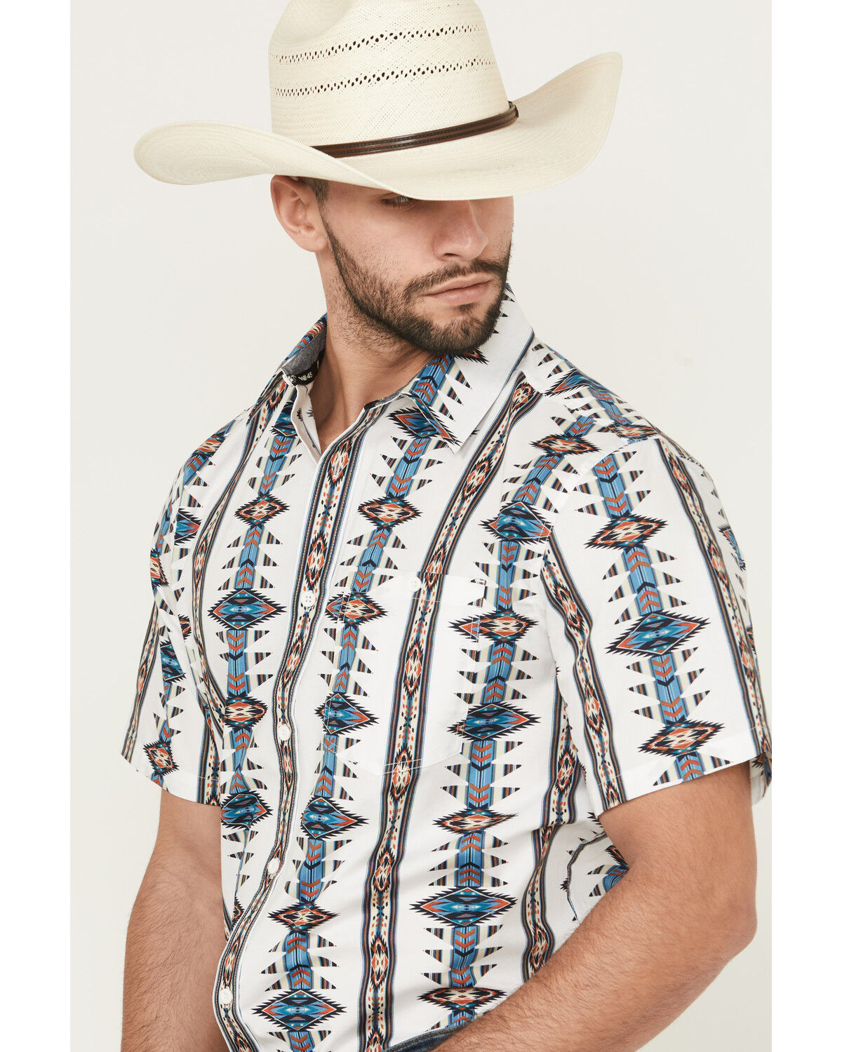 Image #2 - RANK 45® Men's Brody Southwestern Striped Short Sleeve Button-Down Stretch Western Shirt, White, hi-res