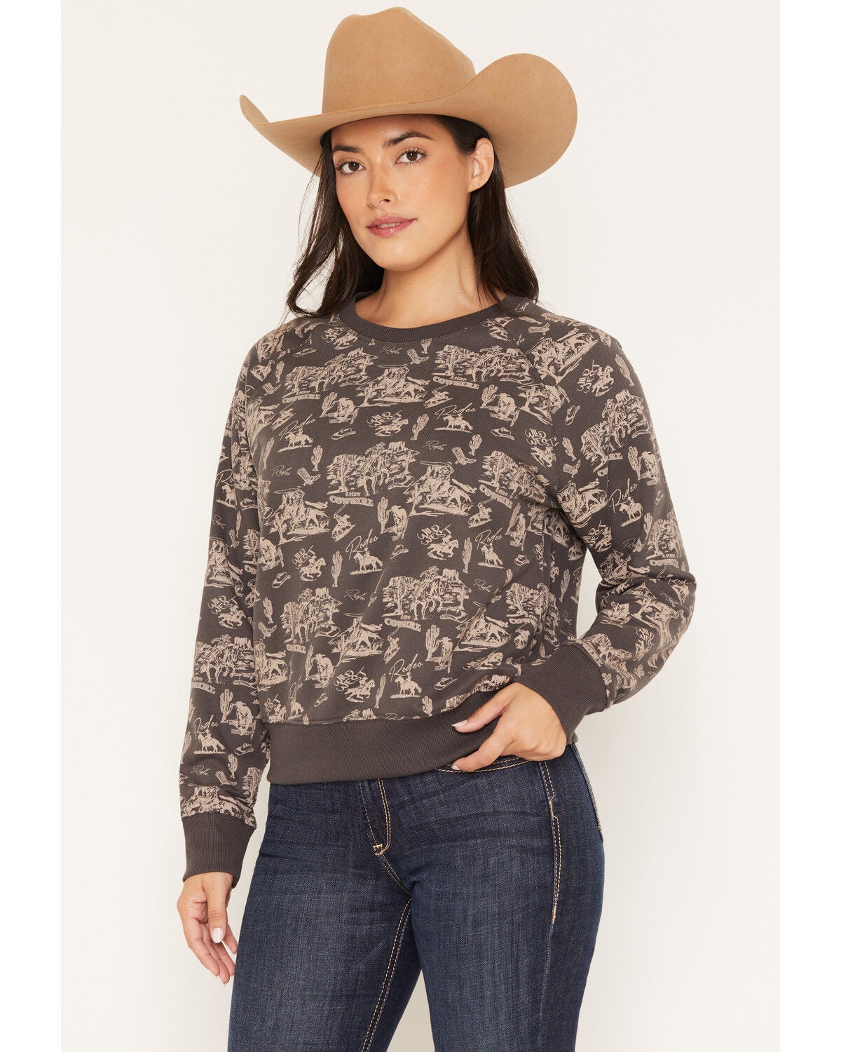 Ariat Women's Graphic Essential Crew Neck Long Sleeve Top, Grey, hi-res