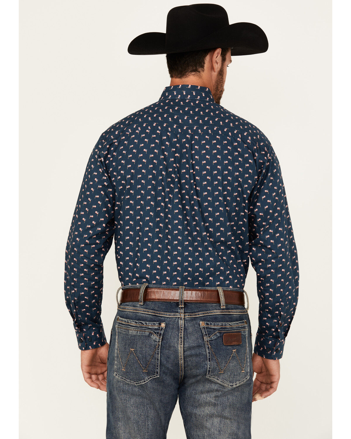 Image #4 - Cinch Men's Mini American Flag Print Long Sleeve Button-Down Western Shirt, Navy, hi-res