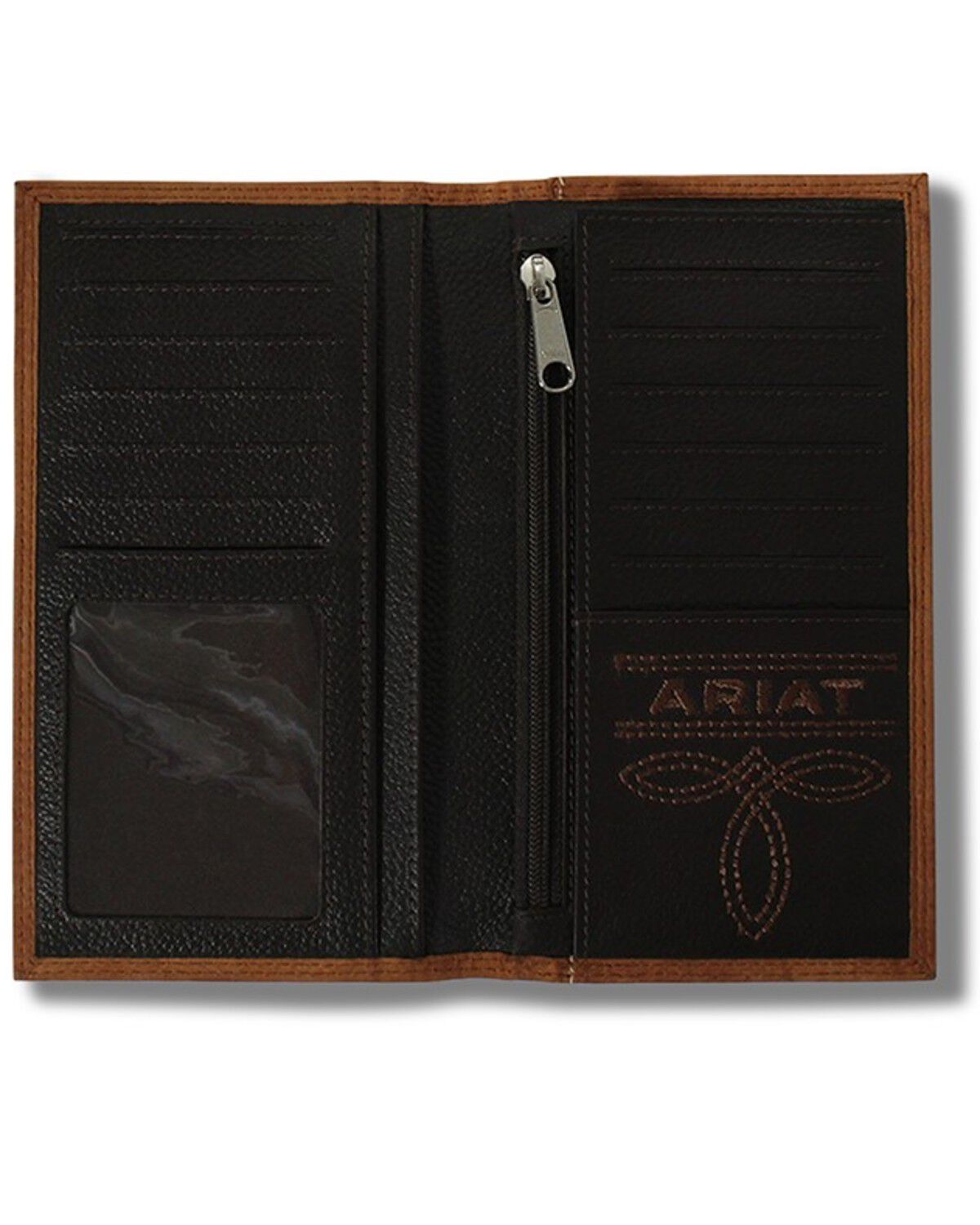 Image #2 - Ariat Men's Embossed Logo Checkbook Wallet, Brown, hi-res