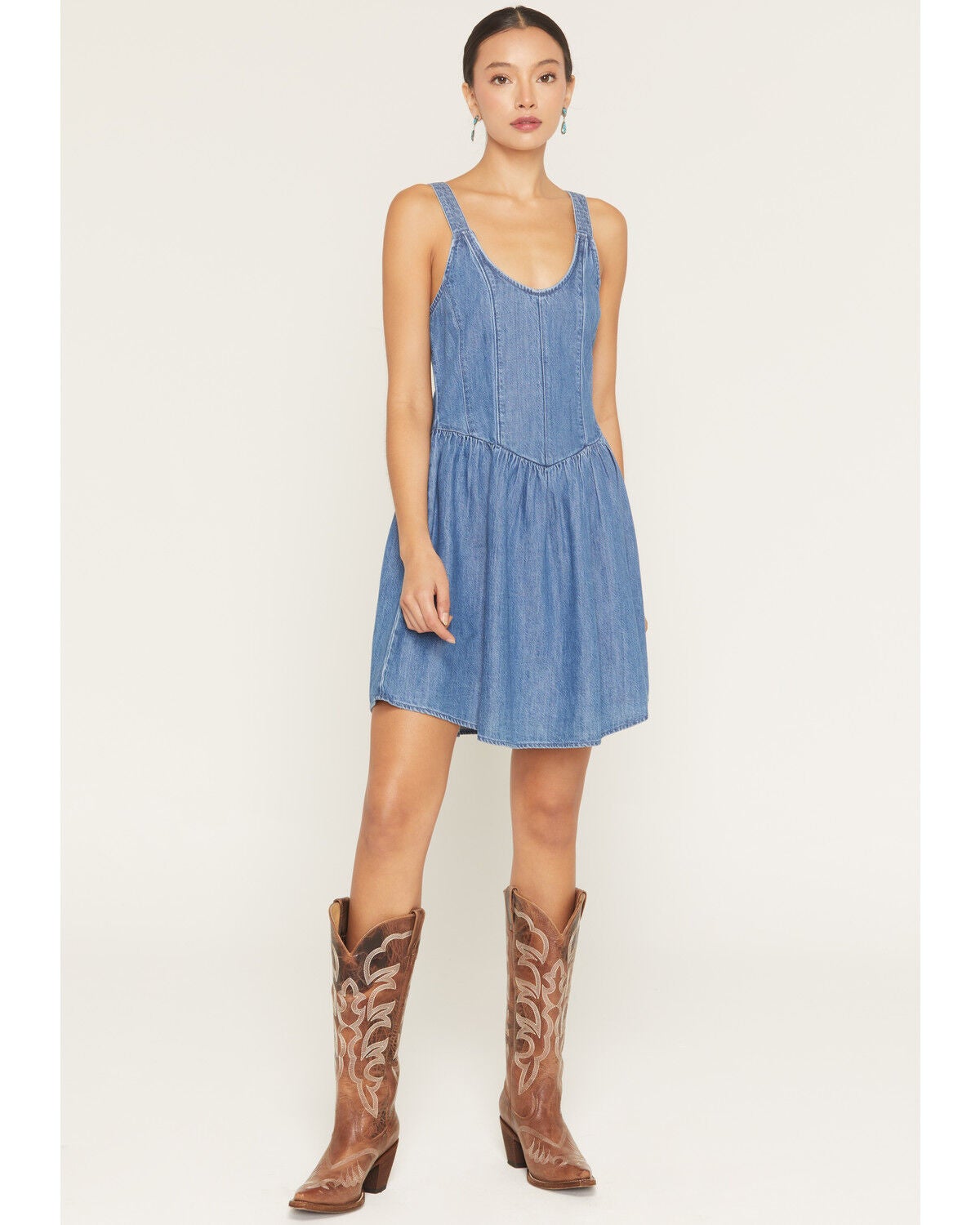 Image #1 - Wrangler Retro Women's Medium Wash Drop Waist Denim Mini Dress, Medium Wash, hi-res