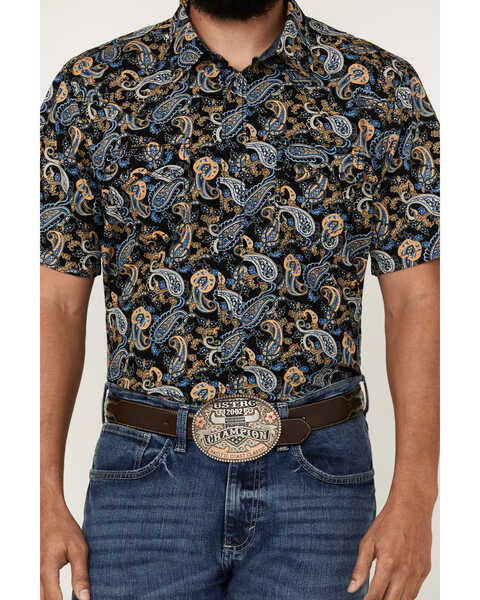 Image #3 - Cody James Men's 18 Carat Paisley Print Short Sleeve Snap Western Shirt , Navy, hi-res