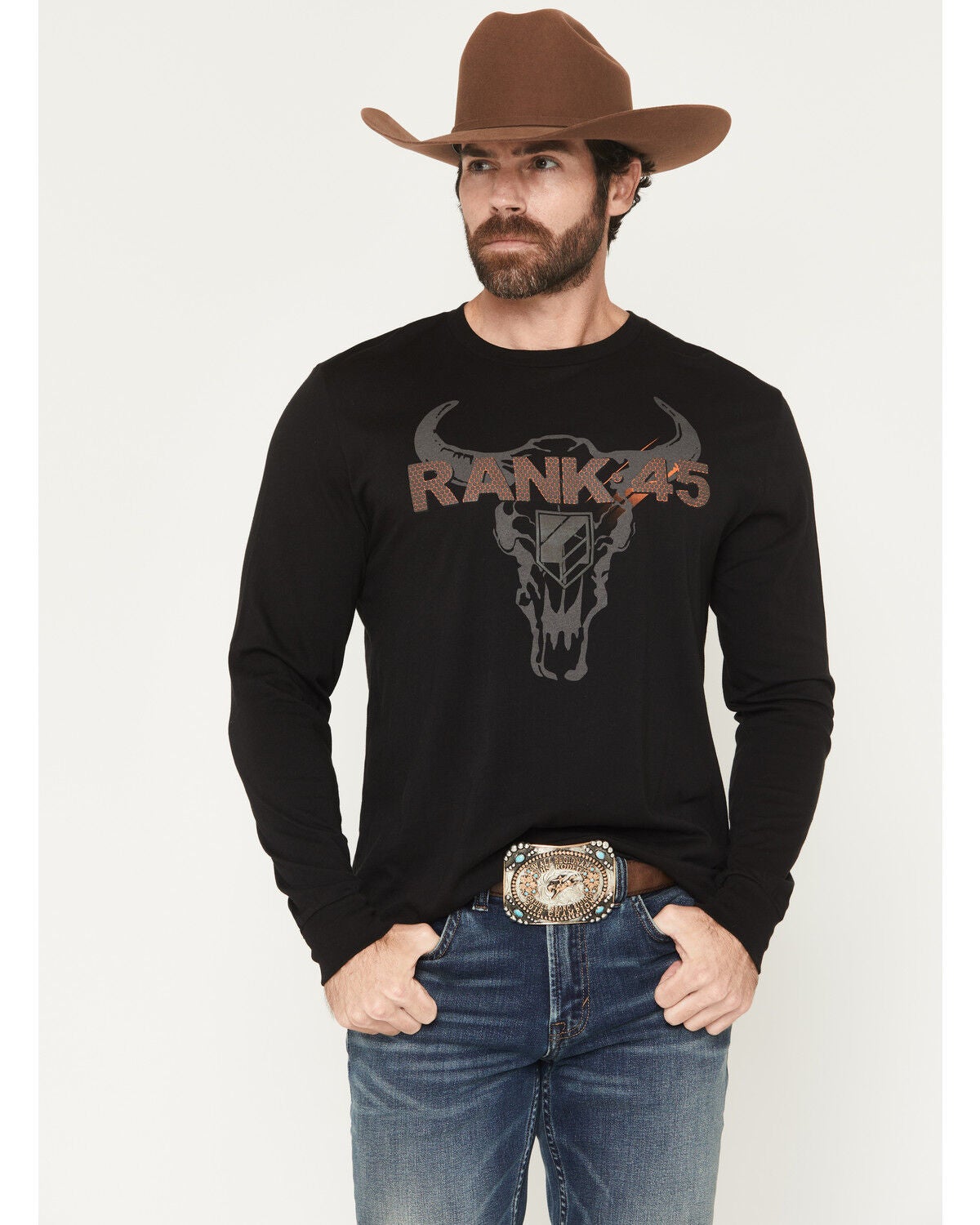 RANK 45&reg; Men's Honeycomb Logo Long Sleeve Graphic T-Shirt, Black, hi-res