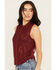 Image #2 - Beyond The Radar Women's Lace Mock Neck Tank, Burgundy, hi-res