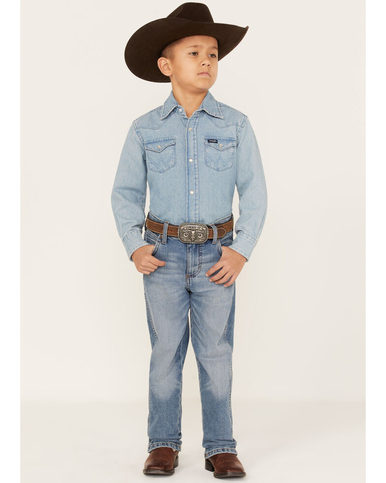 Wrangler Boys' Retro Light Wash Slim Straight Jeans - Toddler & Youth, Light Blue, hi-res