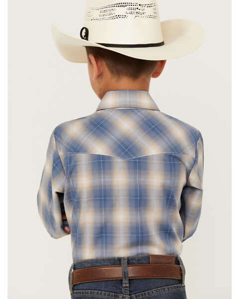 Image #4 - Ely Walker Boys' Textured Plaid Print Long Sleeve Pearl Snap Western Shirt, Blue, hi-res