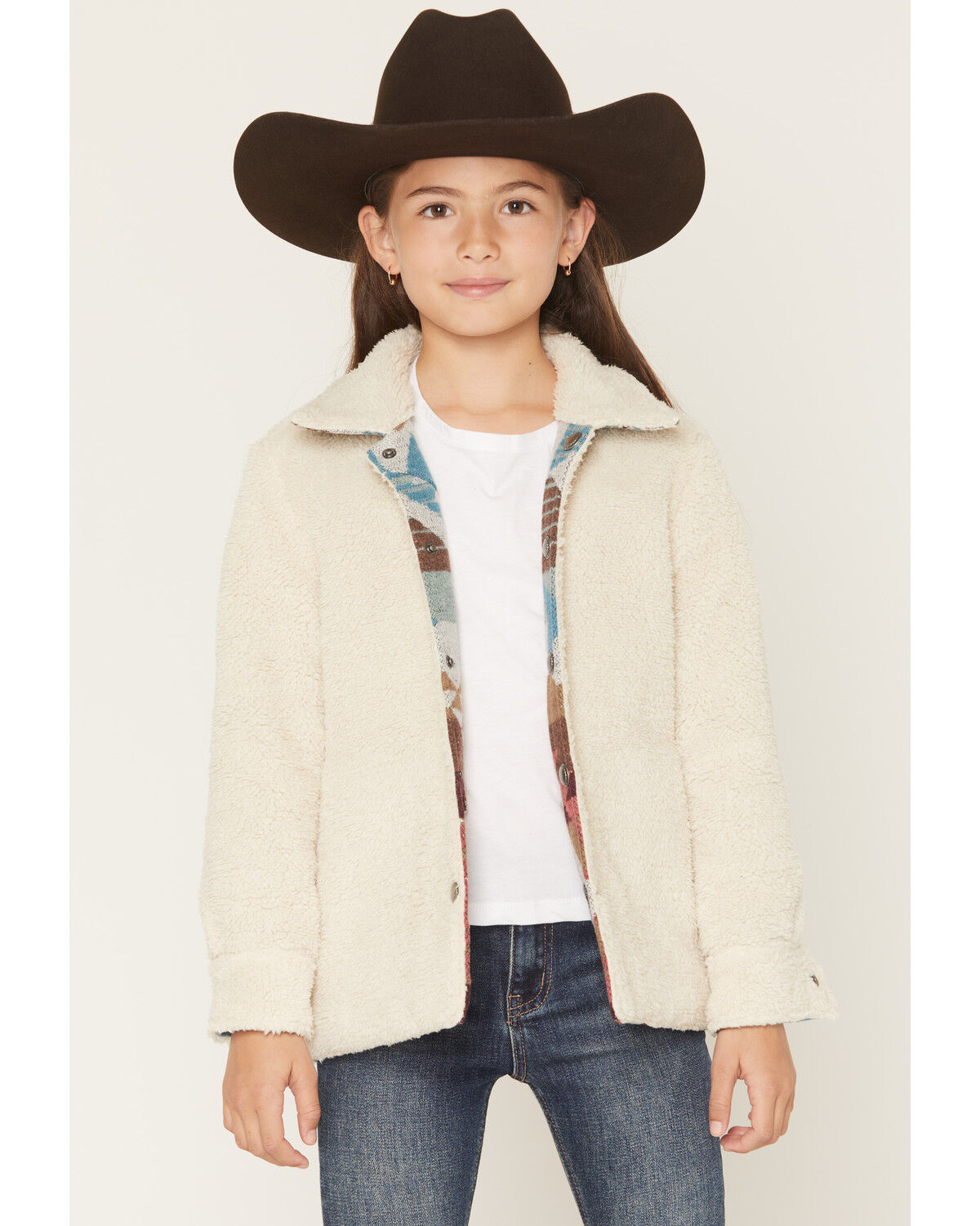 Image #3 - Shyanne Girls' Iris Reversible Southwestern Print Shacket, Turquoise, hi-res