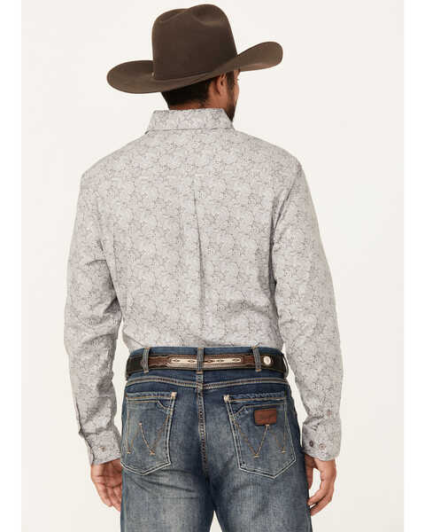Image #4 - Justin Men's Boot Barn Exclusive Paisley Print Long Sleeve Button-Down Stretch Western Shirt, Grey, hi-res