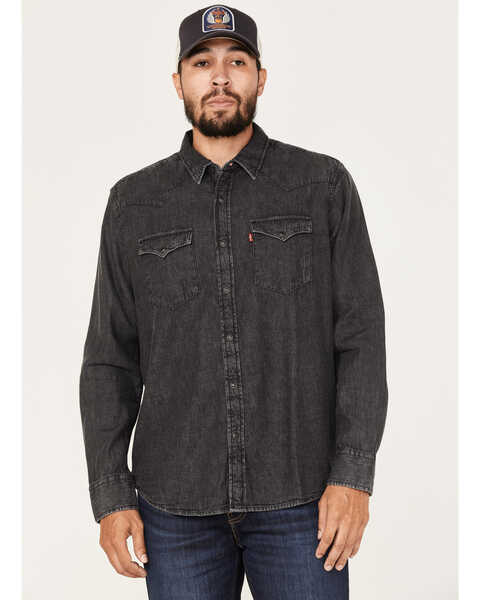 Image #1 - Levi's Men's Classic Denim Long Sleeve Western Snap Shirt, Black, hi-res