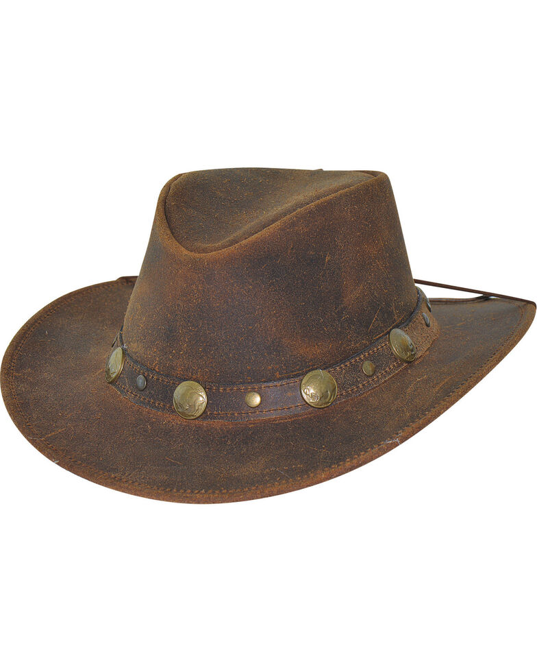 Bullhide Men's Brown Crackled Leather Hat , Brown, hi-res
