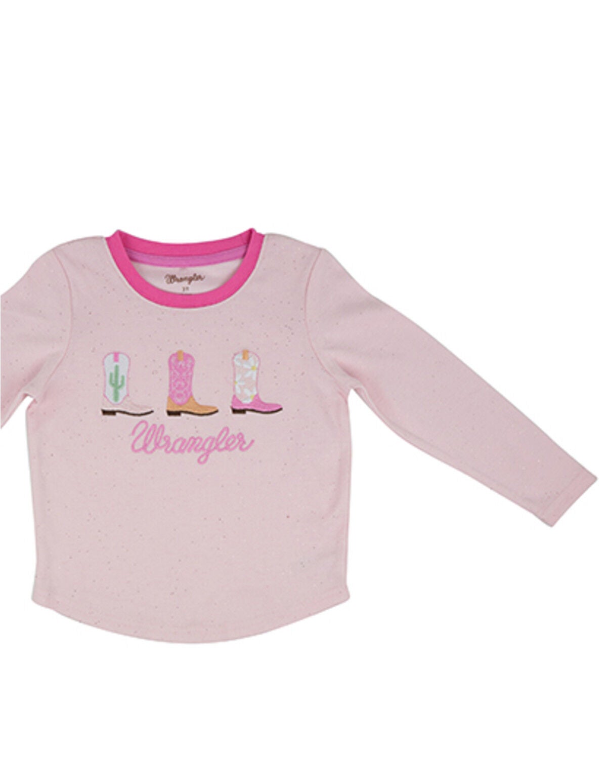 Image #1 - Wrangler Toddler Girls' Sparkle Cowgirl Boot Embroidered Long Sleeve Tee, Pink, hi-res