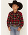 Image #1 - Ely Walker Boys' Plaid Print Long Sleeve Pearl Snap Western Shirt, Red, hi-res