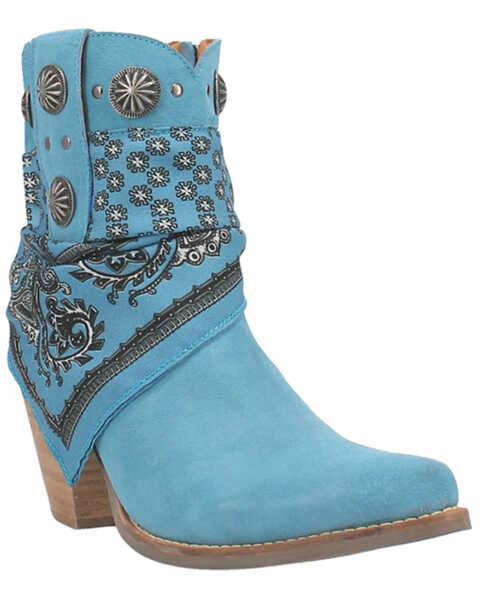 Dingo Women's Suede Bandida Western Booties - Medium Toe , Blue, hi-res