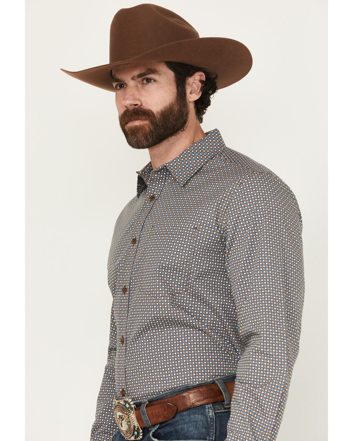 Image #2 - Gibson Trading Co Men's Orbit Geo Print Long Sleeve Button-Down Stretch Western Shirt, Blue, hi-res