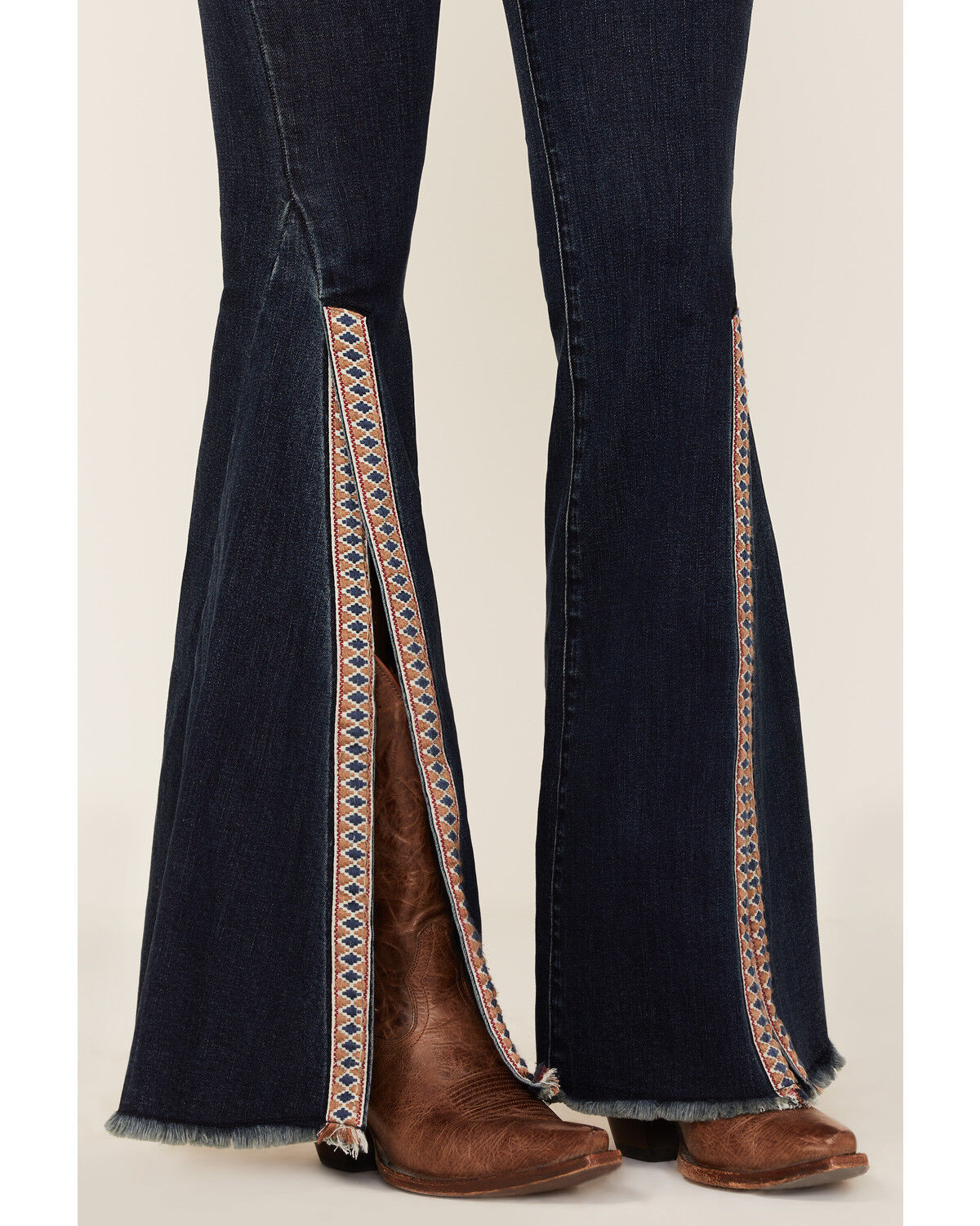 Image #2 - Saints & Hearts Women's Dark Wash High Rise Embroidered Slit Flare Jeans, Blue, hi-res