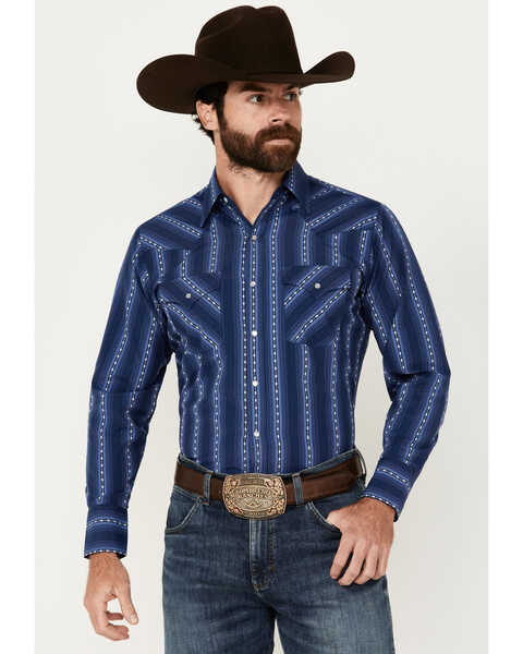 Image #1 - Ely Walker Men's Southwestern Striped Print Long Sleeve Pearl Snap Western Shirt - Big, , hi-res