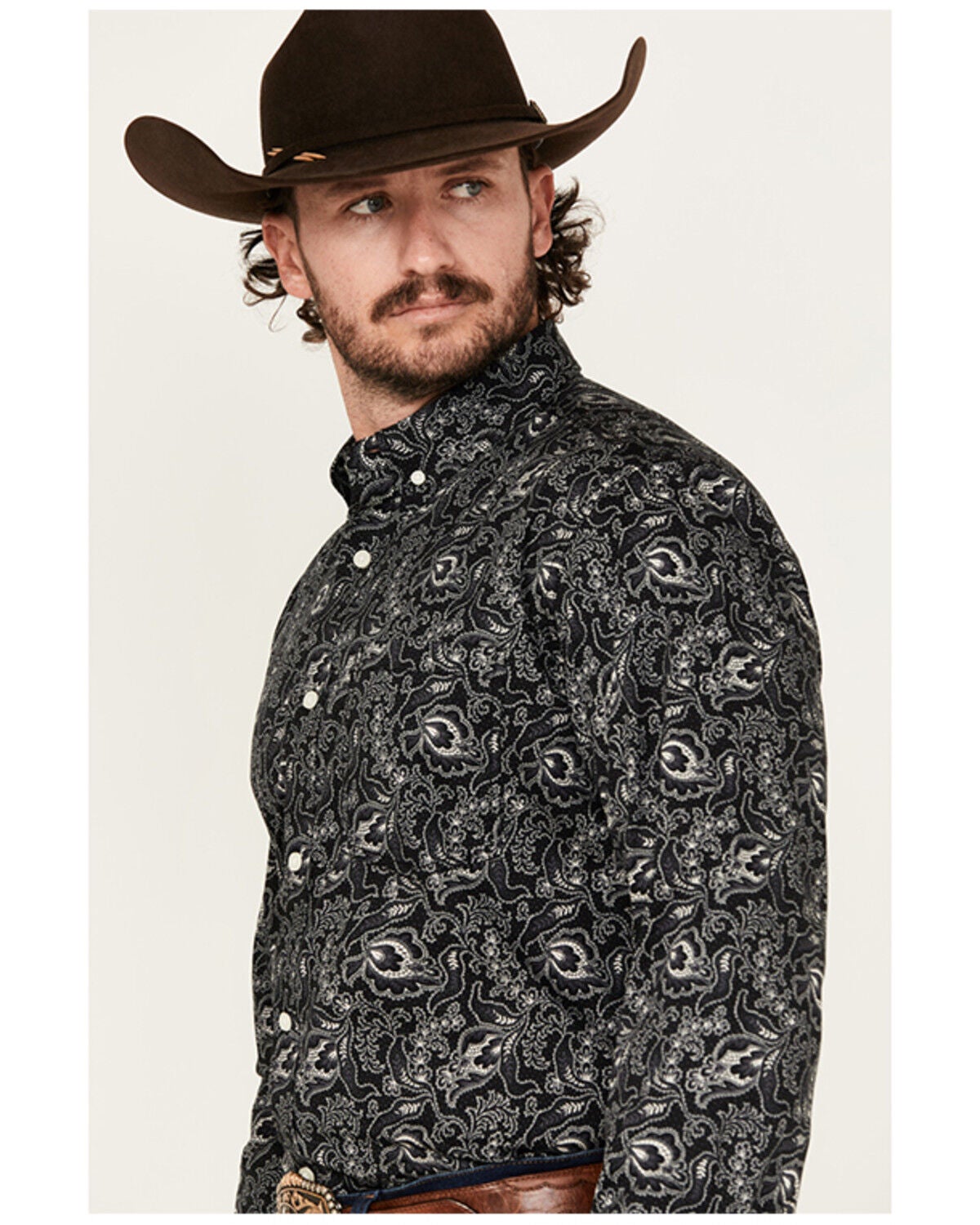 Image #2 - Cody James Men's Parker Paisley Print Long Sleeve Button-Down Stretch Western Shirt - Tall, Black, hi-res