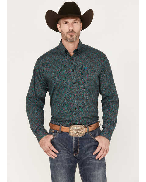 Image #1 - Cinch Men's Floral Print Button Down Long Sleeve Western Shirt, Black, hi-res