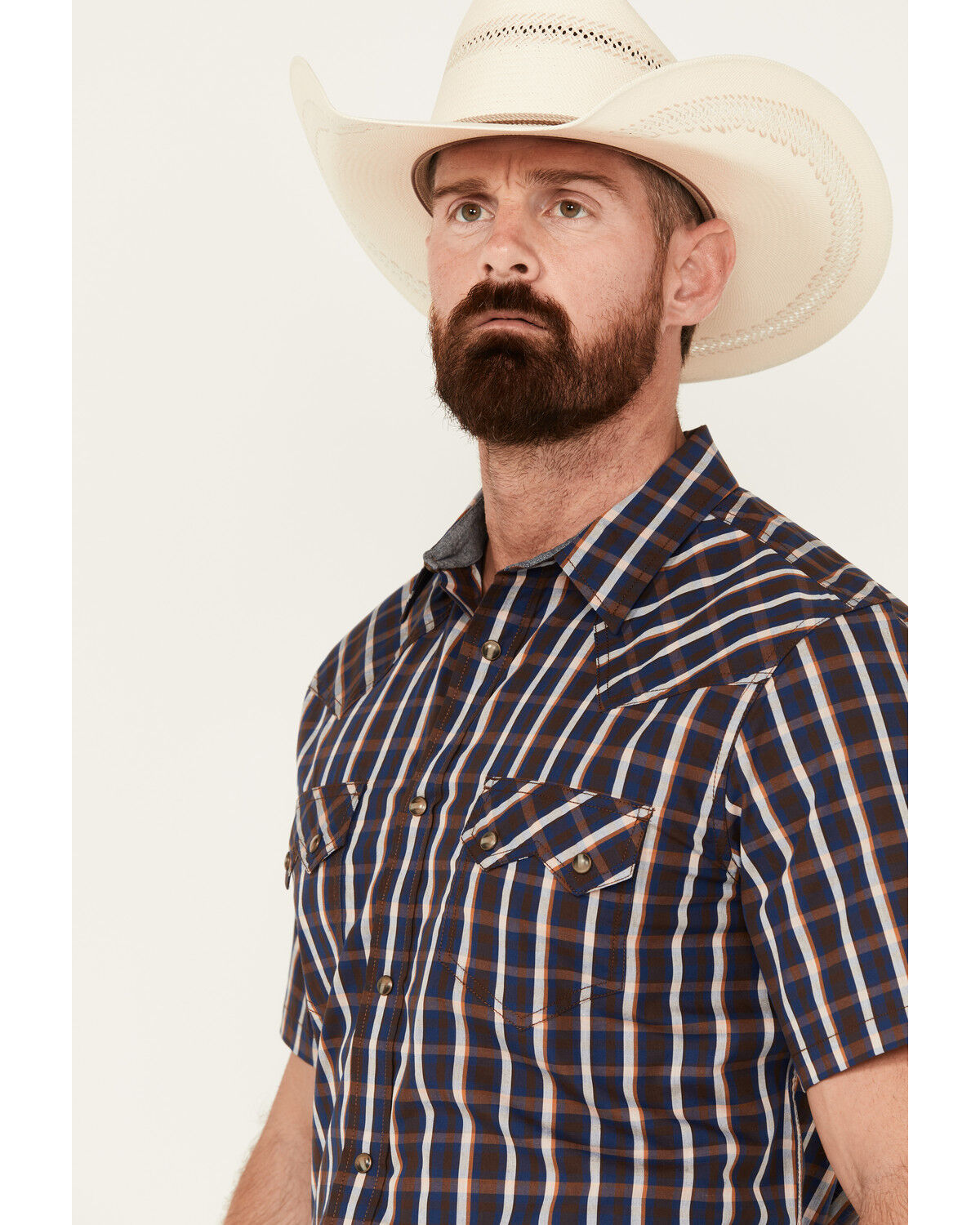 Image #2 - Cody James Men's Joe Plaid Print Short Sleeve Snap Western Shirt, Brown, hi-res