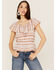 Image #1 - Wrangler Retro Women's Southwestern Stripe Off Shoulder Top, Tan, hi-res