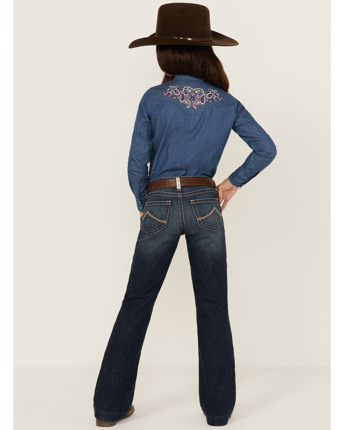 Image #3 - Ariat Girls' Olivia Trouser Stretch Denim Jeans, Blue, hi-res
