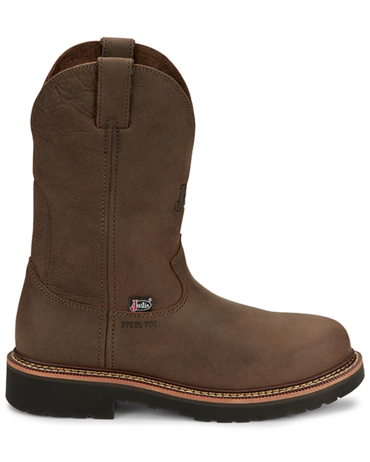 Image #2 - Justin Men's Carbide Pull-On Work Boots - Steel Toe, Brown, hi-res