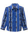 Image #1 - Wrangler Boys' Southwestern Striped Long Sleeve Pearl Snap Western Shirt, Blue, hi-res