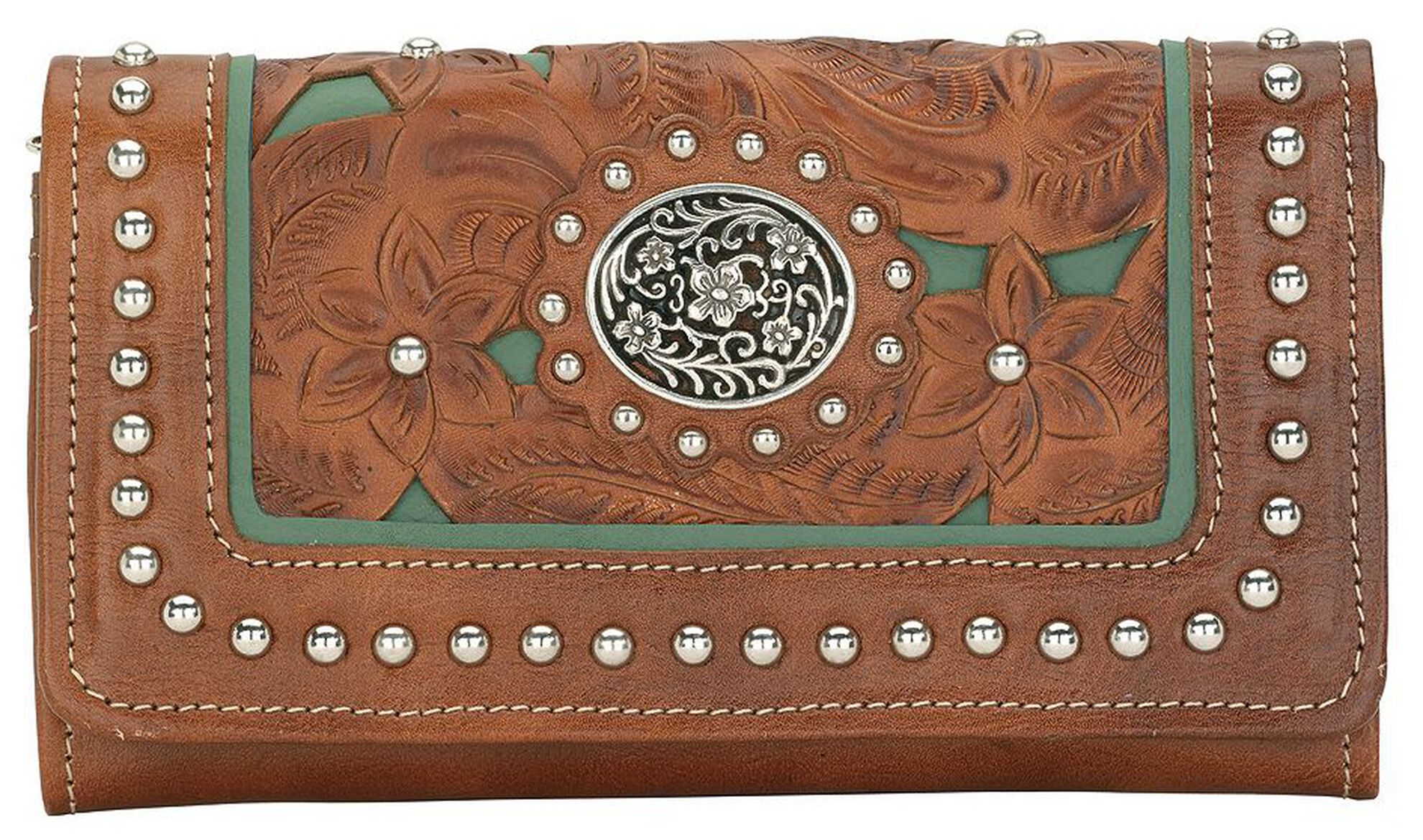 Image #1 - American West Lady Lace Tri-Fold Leather Wallet, Brown, hi-res