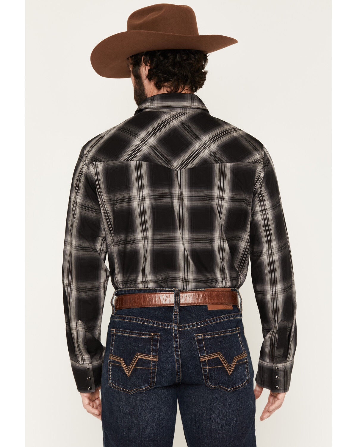 Image #4 - Jack Daniels Men's Plaid Print Long Sleeve Snap Western Shirt, Black, hi-res