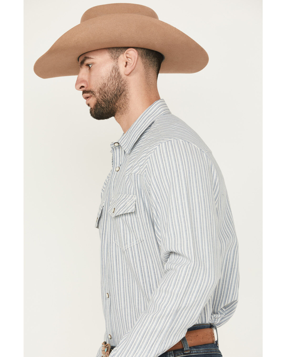 Image #2 - Blue Ranchwear Men's Cloud Striped Long Sleeve Snap Western Shirt, Light Blue, hi-res