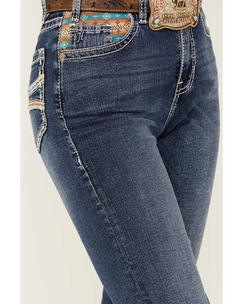Image #4 - Hooey by Rock & Roll Denim Women's Medium Wash High Rise Southwestern Print Stretch Bootcut Jeans , Medium Wash, hi-res