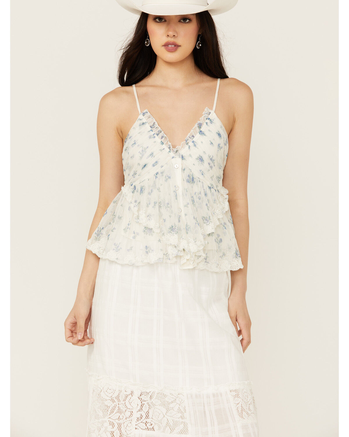 Image #1 - Free People Women's Femme Fatale Printed Cami, Ivory, hi-res