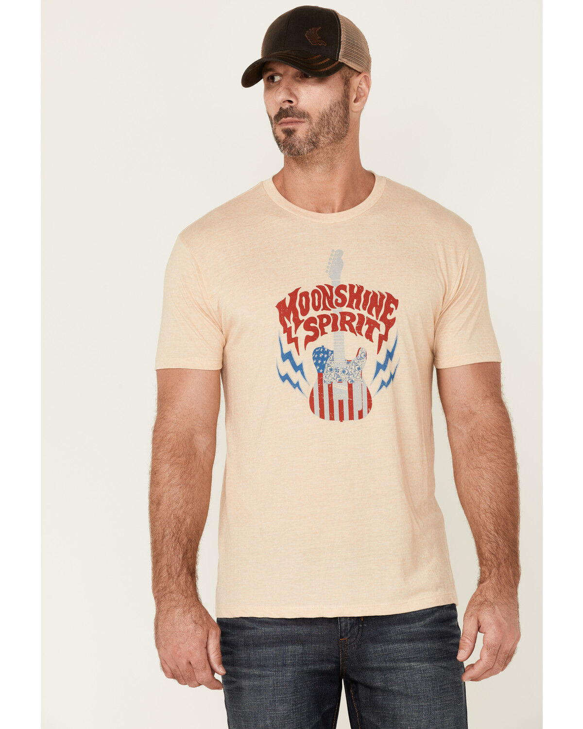 Image #1 - Moonshine Spirit Men's Guitar USA Graphic Short Sleeve T-Shirt, White, hi-res