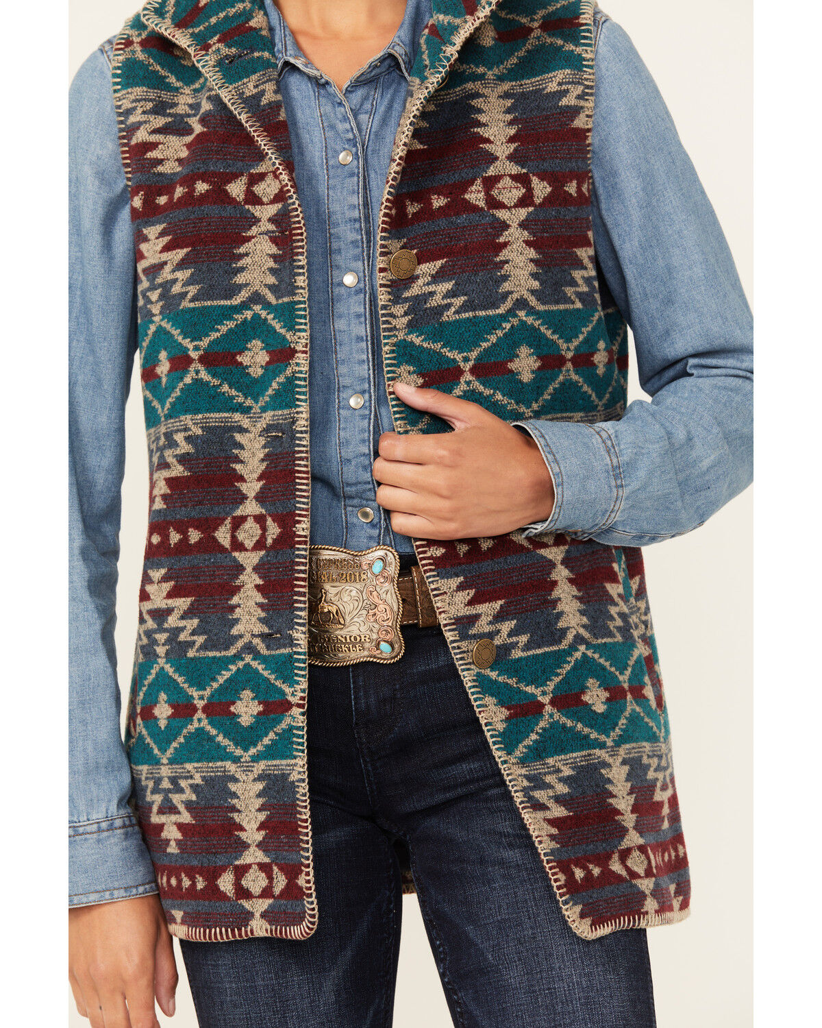 Image #3 - Outback Trading Co Women's Southwestern Print Stockard Vest, Burgundy, hi-res