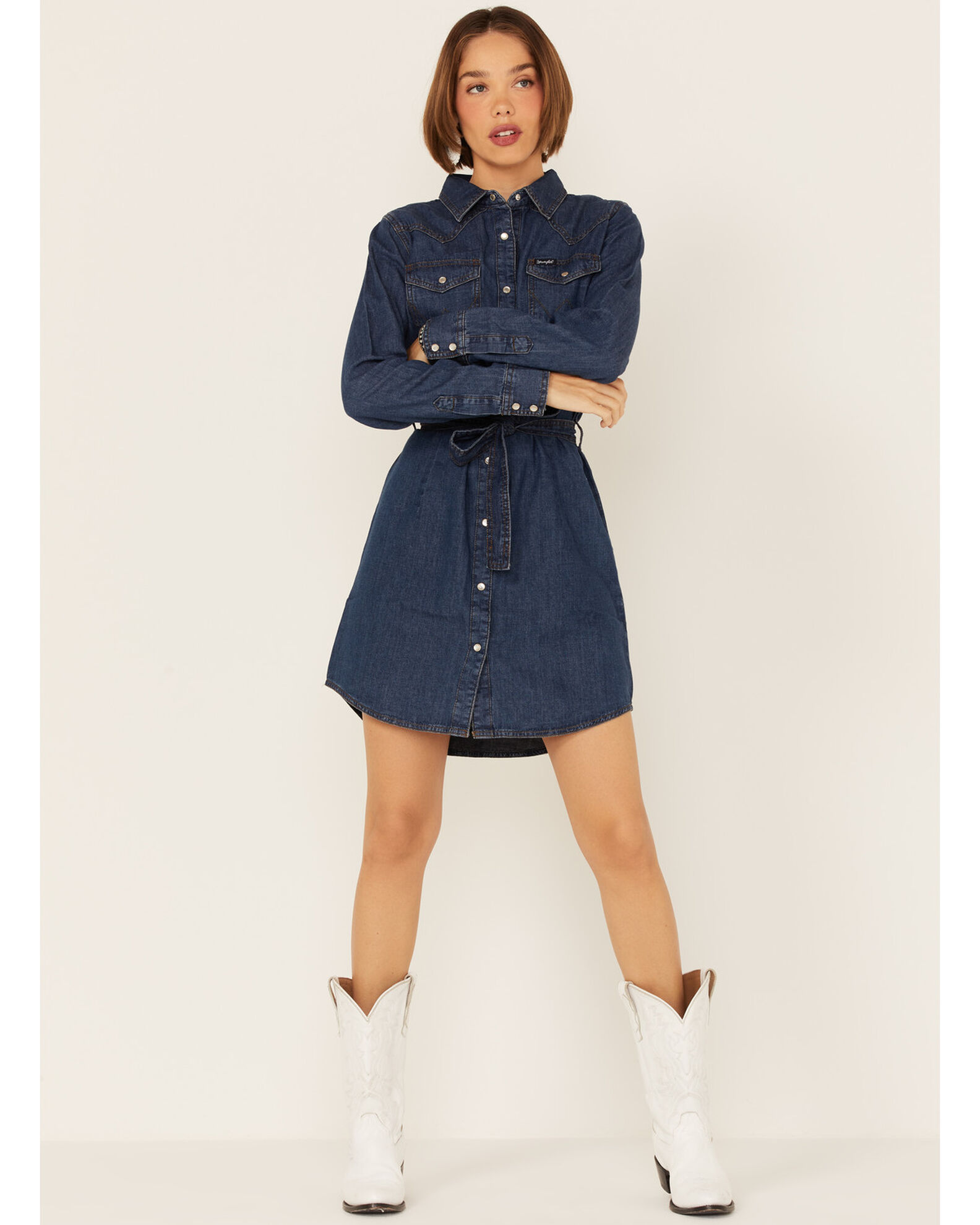 Wrangler Women s Dark Denim Washed Long Sleeve Western Shirt Dress Sheplers