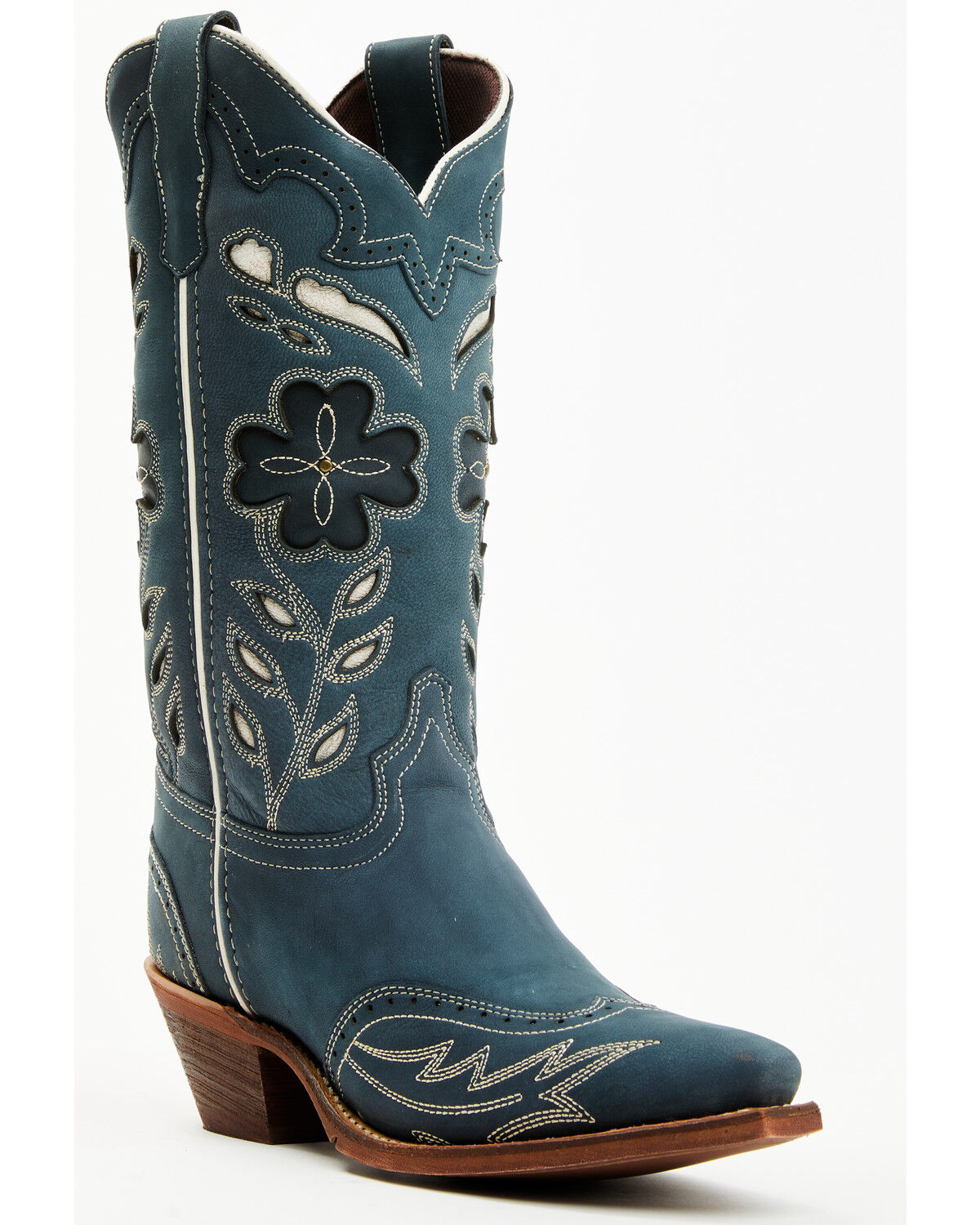 Image #1 - Laredo Women's Floral Underlay Western Boots - Snip Toe, Dark Blue, hi-res