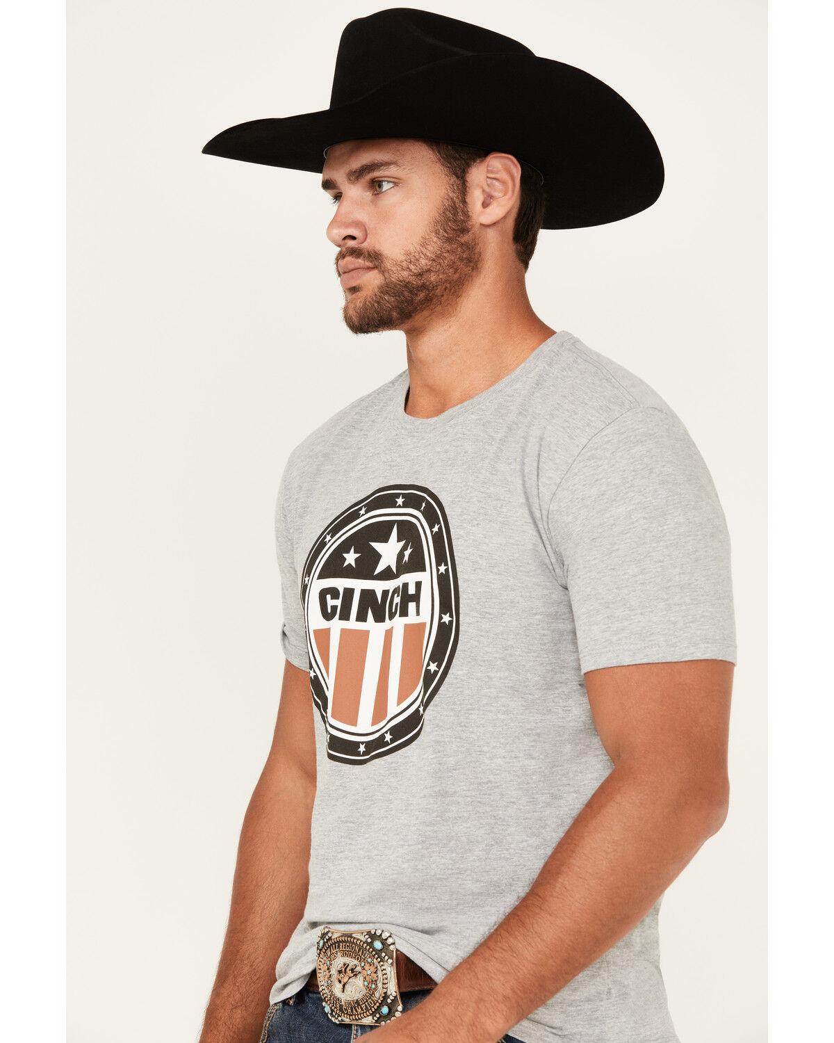 Image #2 - Cinch Men's Circle America Logo Short Sleeve Graphic T-Shirt, Heather Grey, hi-res