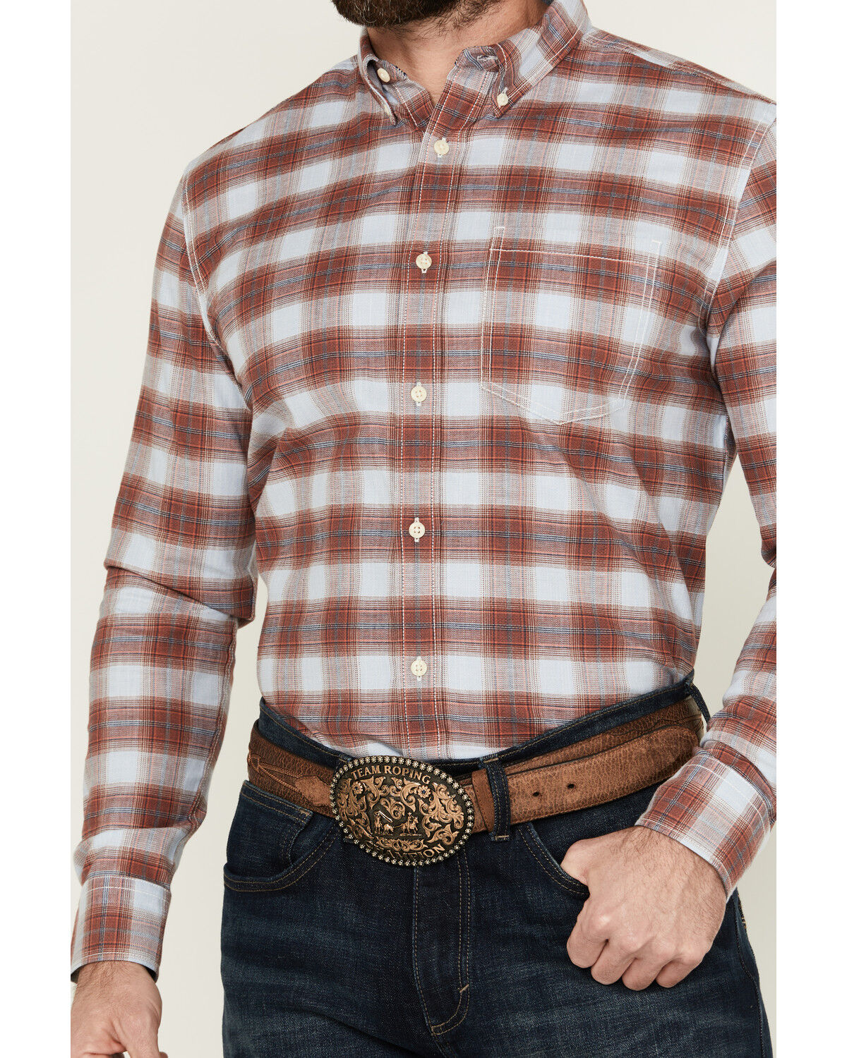 Image #3 - Cody James Men's Rush Plaid Print Long Sleeve Button-Down Stretch Western Shirt - Tall, Ivory, hi-res